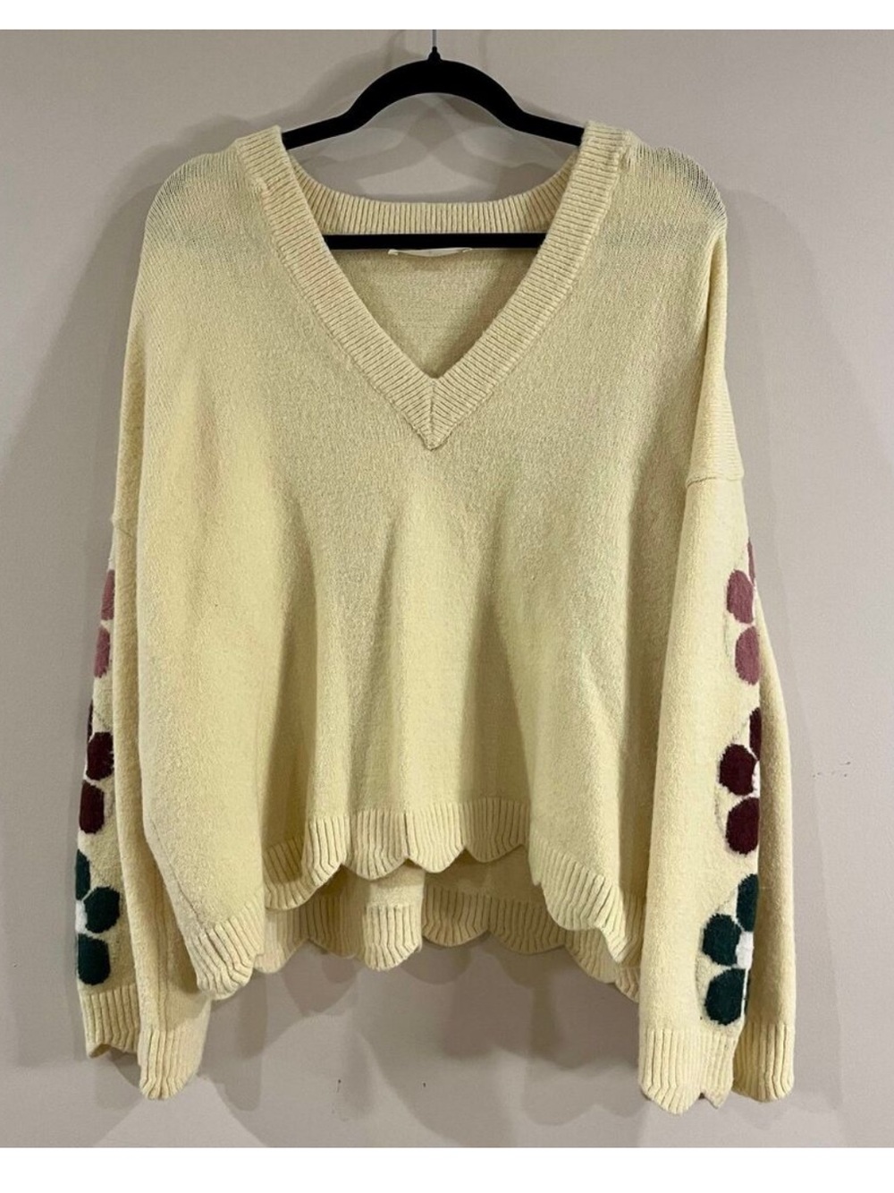 Arula A Beautiful Soul Yellow Floral Scalloped Sweater size 2X